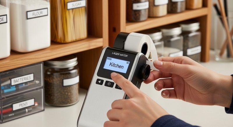 Handheld label maker printing pantry container labels